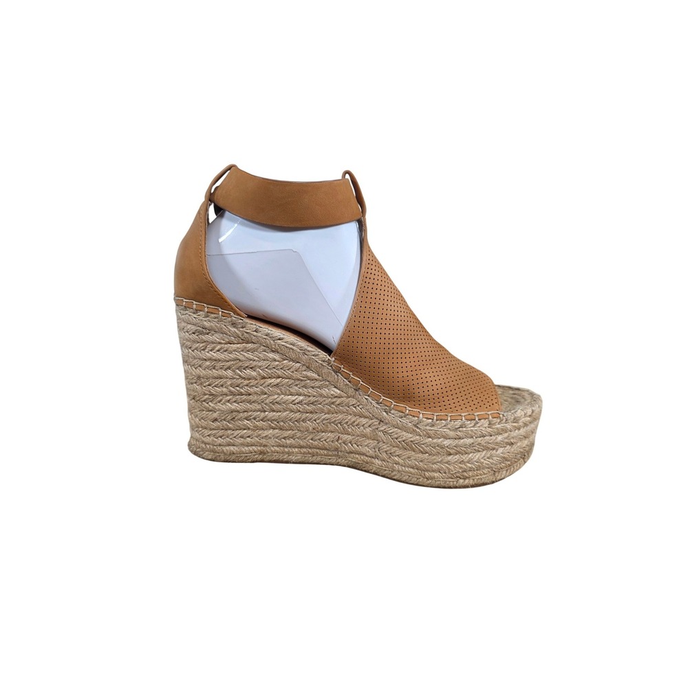 Marc Fisher MLANNIE Tan Perforated Leather Espadrille Wedge Sandals Womens 9M